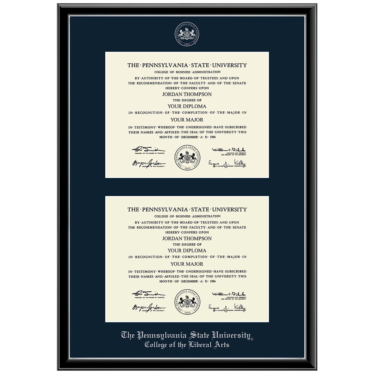 #102 College of the Liberal Arts double diploma frame Onexa Silver (Black)